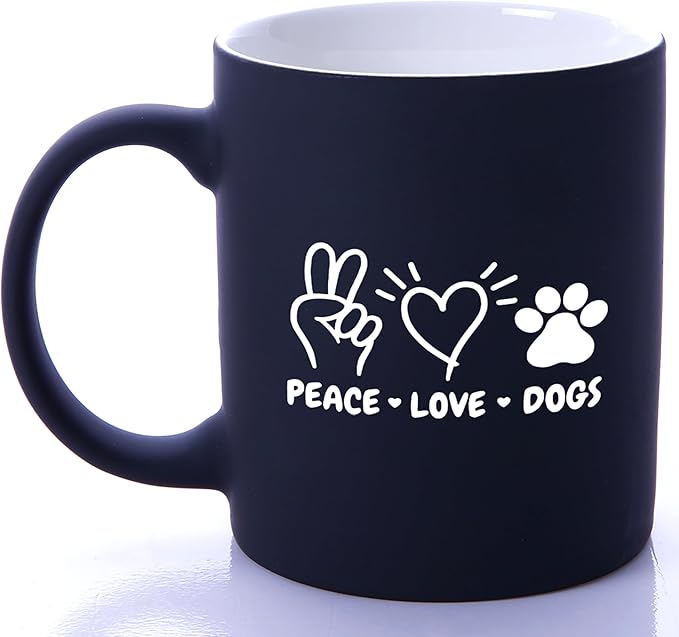G MUGS Dog Lover Coffee Mug - Gift for Women Men,13oz Ceramic Tea Mug with Peace Love Dogs Design, Cute Paw Print & Heart Mug for Dog Owners Black Mug