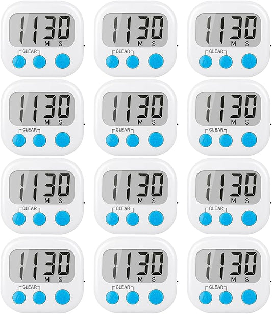 12 Pack Digital Kitchen Timers for Cooking Magnetic Timer for Cooking Loud Alarm White