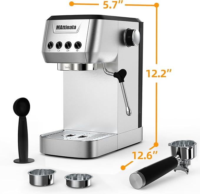 MAttinata Espresso Machine 20 Bar, Compact Stainless Steel Espresso Maker, Cappuccino Latte Machines With Steam Milk Frother Wand For Home, Office Aviator