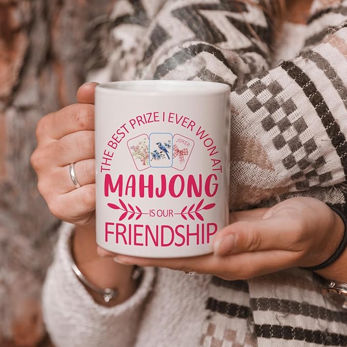 Preppy Pink Mahjong Mug, Gifts for Mahjong Players Mug, Mahjong Gift for Women Men, Mah jong Accessories and Gifts, Ceramic Coffee Tea Mug 11 oz
