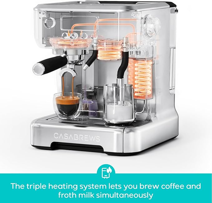 CASABREWS Neutron Pro Espresso Machine with Dual Boiler, 20 Bar Espresso Maker with Milk Frother and LCD Display, Cappuccino Latte Maker with Temperature Control, 91oz Water Tank, Stainless Steel