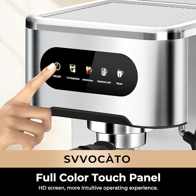 CHULUX Svvocàto Espresso Machine, Hot & Cool Espresso Maker with Milk Frother, Touchscreen Expresso Coffee Machine with 50oz Water Tank for Cappuccino, Americano