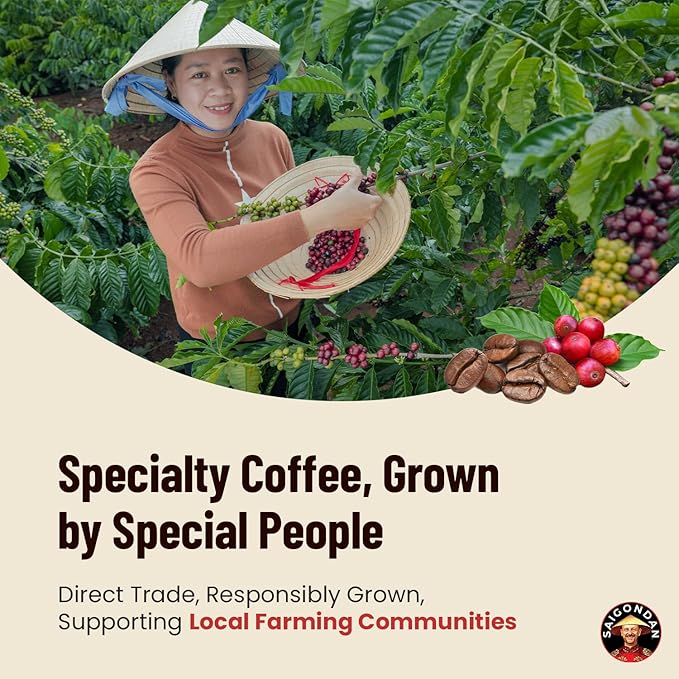 Vietnamese Coffee Beans – Saigondan Joyful 100% Arabica Whole Bean Medium Roast – Premium Single Origin, Direct Trade Vietnamese Coffee – 12 oz