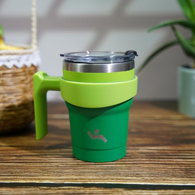 10 oz Tumbler with Handle and 2 Straw 2 Lid, Insulated Water Bottle Stainless Steel Vacuum Cup Reusable Travel Mug,Matcha Green