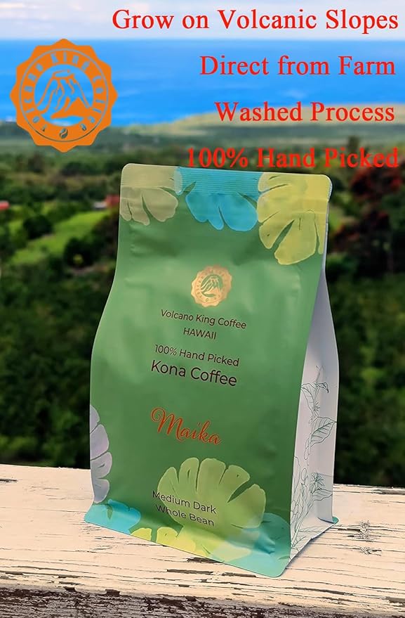 Hawaiian Coffee Beans, 100% Kona Coffee Select Grade, Medium Dark Roast, Whole Bean, Hand Picked, Great for Espresso, Drip or French Press(Maika, 7 oz)