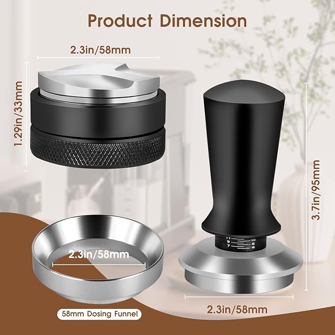 58mm Espresso Accessories Kit, Espresso Distribution Tool, Spring Loaded Calibrated Tamper and Dosing Funnel Set, Coffee Distributor Leveler Fits Breville 58 mm Machines and Portafilter