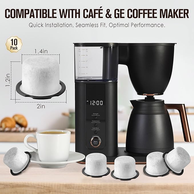 Qualirey 10 Pack Coffee Water Filter Replacement, Compatible with Cafe and GE Profile Grind & Brew Machine, Charcoal Coffee Filter Cartridges, Replacement for C7CGFLTR, Replace Every 3 Months