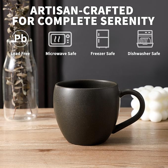 Tikooere Coffee Mugs Set of 4, Stoneware 16 Oz Coffee Mugs for Cappuccino Latte Cocoa and Tea, Ceramic Coffee Cups with Handle,Black Mugs for Housewarming Gifts, Microwave and Dishwasher Safe
