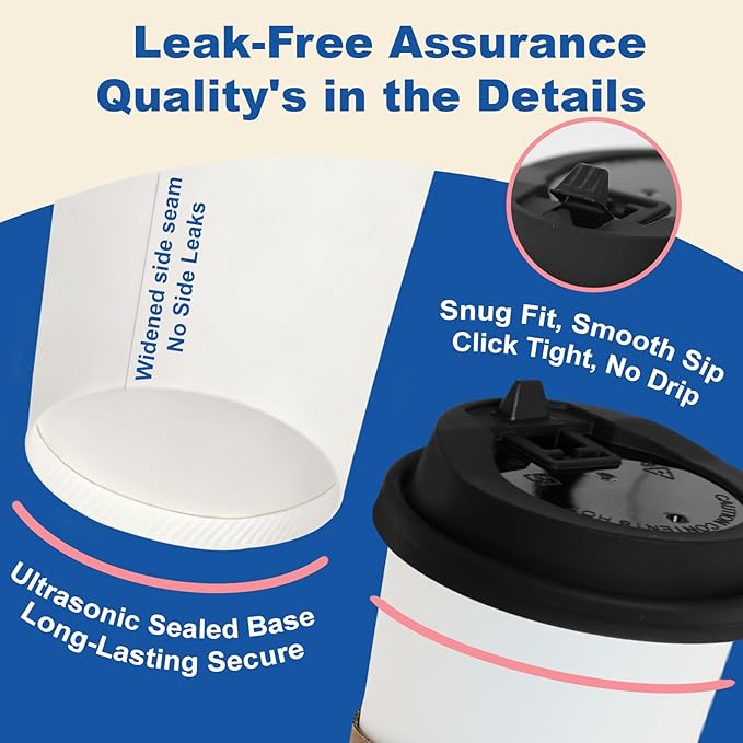 12 oz 500 Pack Coffee Cups with Lids and Sleeves, Straws, Hot Disposable To Go Travel Paper Cups Bulk for Office, Home Coffee Bar Accessories, Chocolate, Cocoa, Beverage (White)