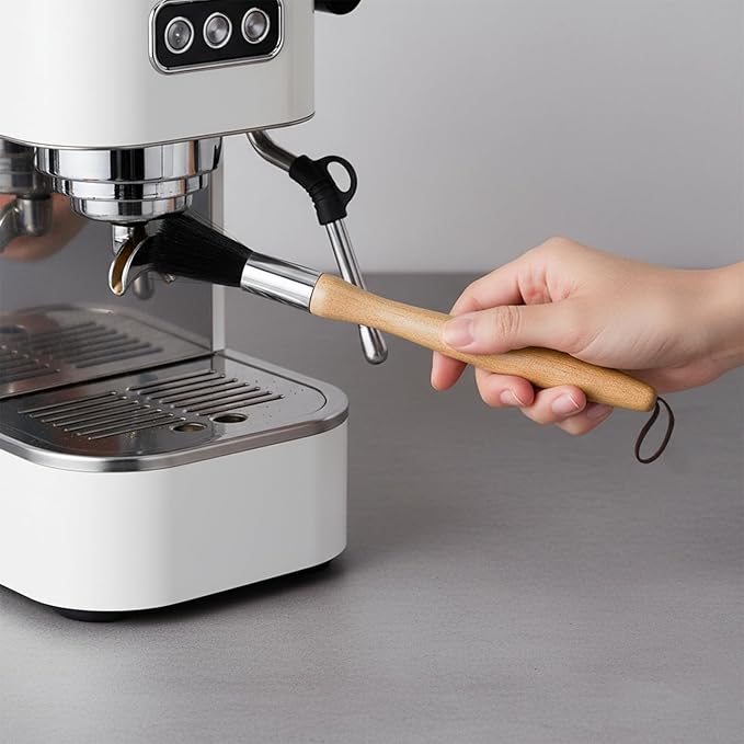 Coffee Brush Espresso Maker Coffee Brush With Wooden Handle Natural Boar Bristles Machine Cleaner Tool For Home Kitchen Barista With Hanging Loop