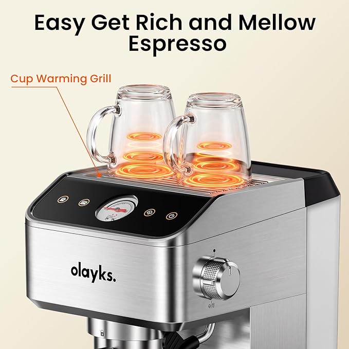 Espresso Machine 20 Bar, Brush Stainless Steel Espresso Maker with Milk Frother Steam Wand, 1400W Espresso Coffee Machine with 1.8L Removable Water Tank for Latte, Cappuccino,Machiato