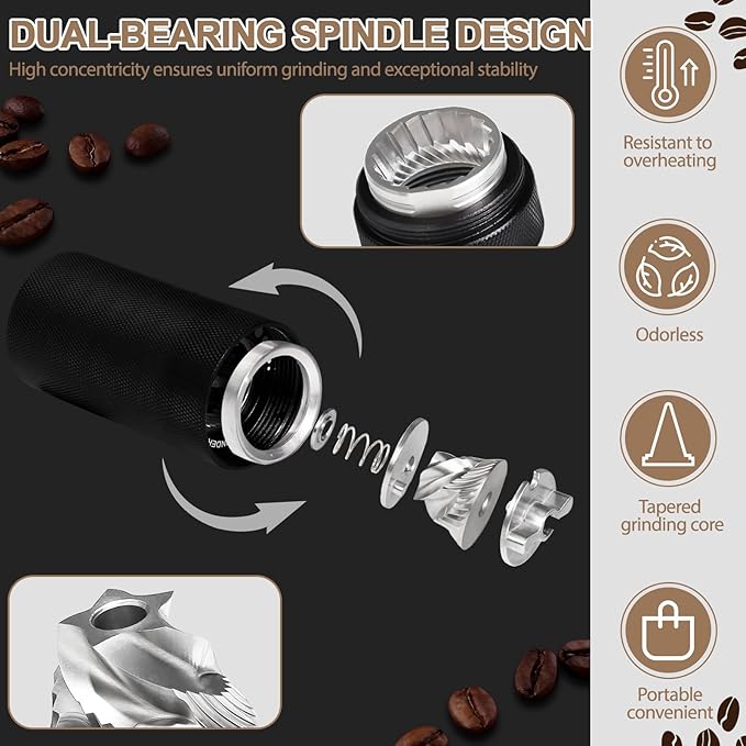 Non-Detachable Manual Coffee Grinder with 25 Level Stainless Steel Conical Burr Portable Aluminum Coffee Bean Grinder Suitable for Moka Pot Espresso French Press Pour Over Easy Cleaning with Brush