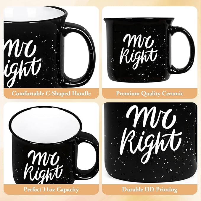 Physkoa Gay Gifts – Mr. Right & Mr. Always Right Mug Set, Funny Gay Couple Gift for Him, 11oz Ceramic Coffee Mugs for Gay Wedding, Anniversary, or Engagement