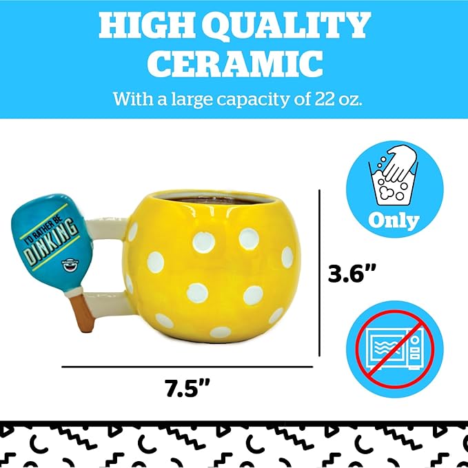 Big Mouth Inc Pickleball Mug - Dinking Pickleball Mugs for Adults - Pickleball Coffee Gear - Funny Gifts for Friends - 22 Oz