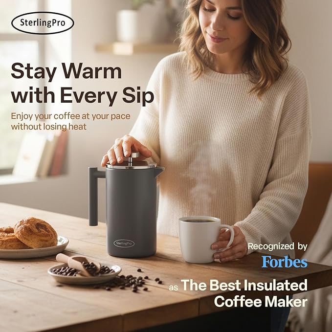 Extra Large French Press Coffee Maker 59 oz (1.75L), Large Capacity Stainless Steel Big French Press XL, Thermal Insulated Largest Coffee Maker with Double Walled Insulation, Gray