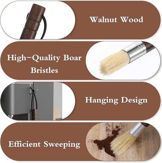 2 Pack Coffee Grinder Cleaning Brush, Espresso Machine Cleaning Brush with Wood Handle, Barista Tools Coffee Grinder Cleaner Bar Accessories with PU Hanging Loop