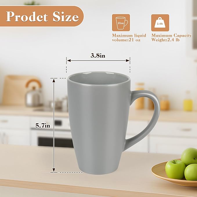 BYCNZB 20oz Extra Large Ceramic Tall Coffee Mugs Set for Coffee Tea Hot Cocoa set of 4 Dishwasher & Microwave Safe (Matte gray)
