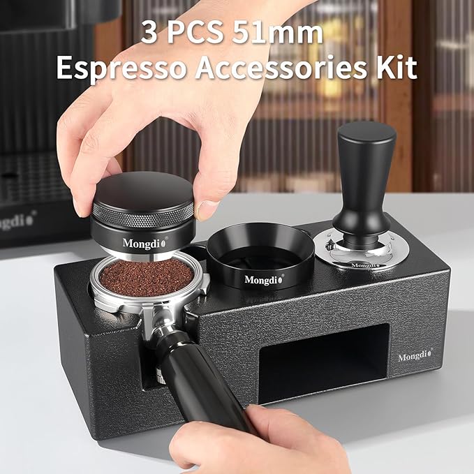 Mongdio 51mm Espresso Accessories Kit, Espresso Tamper, Dosing Funnel and Coffee Distributor, Fits 51 mm Espresso Machines and Portafilters