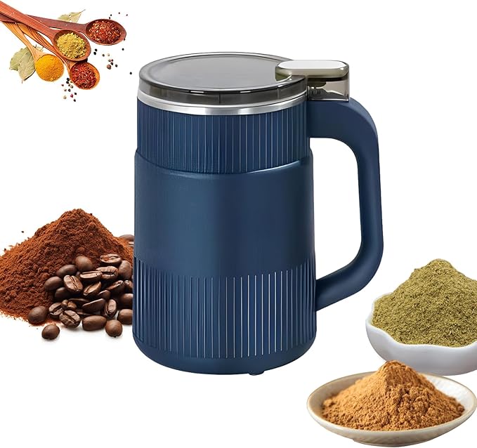 Electric Coffee Grinders，150-300w Blue Spice Grinder, One-Button Operation to Grinder Coffee Beans, Spices, Dry Herbs, Nuts, etc.1 Plastic Brush and 1 Plastic Spoon Included
