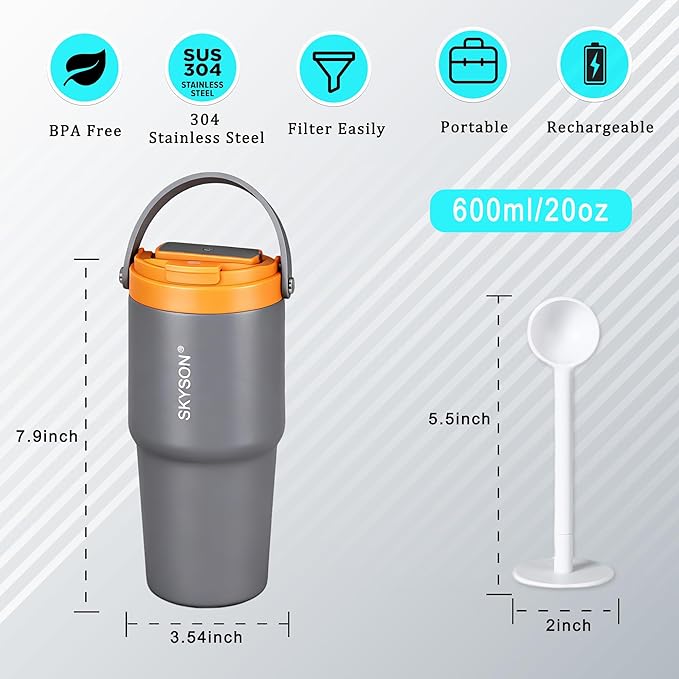 Fast Extraction Mini Electric Espresso Coffee Maker - Portable Filter Coffee Brewer for Travel,Insulated Stainless Steel Tumbler,20 oz Reusable Iced Coffee Cup Machine,Hot Coffee Mug with Lid (Orange)