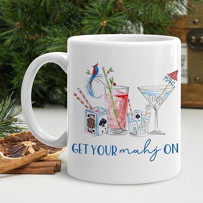 Mahjong Cocktail mug Gifts for Mah Jong Lover Players,mahjong gifts for women,Mah jong Accessories Ceramic Coffee Tea Mug 11 oz