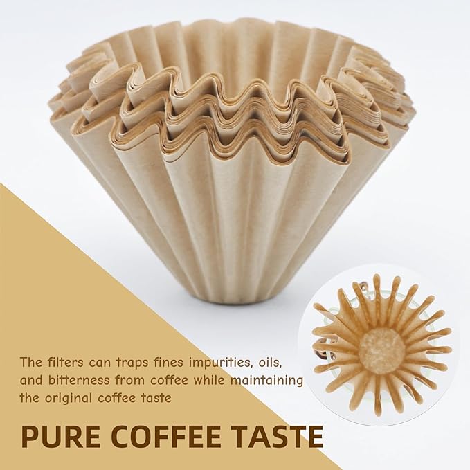 Pour Over Coffee Paper Filters 100 Count, Designed for Stagg XF, Kalita 185, Brumate & Chemex 6-Cup Pour Over Brewers, Brown Unbleached Disposbale Coffee Filters Large Cone Shape Dripper Accessories