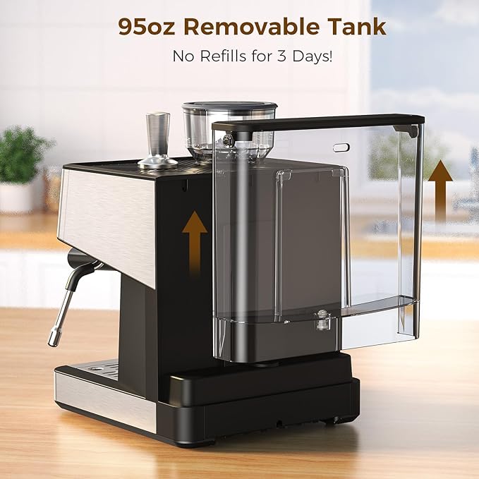 (2025 Upgrade Espresso Machine with Grinder, 20 Bar Professional Espresso Coffee Machine with Anti-Clog Design, Built-in Milk Frother Steam Wand-Perfect Cappuccino & Latte Maker for Home