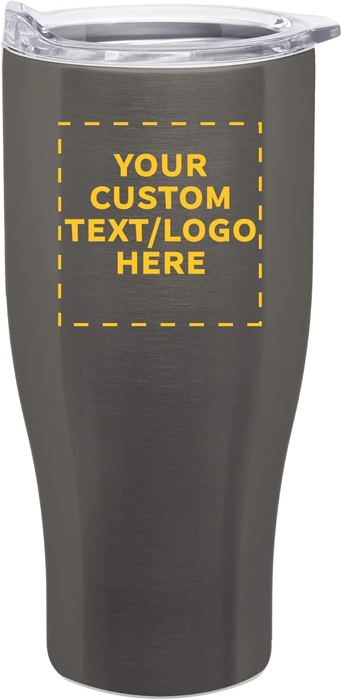 Custom Stainless Steel Grip Travel Mugs 27 oz. Set of 50, Personalized Bulk Pack - Perfect for Coffee, Soda, Other Hot & Cold Beverages - Smoke