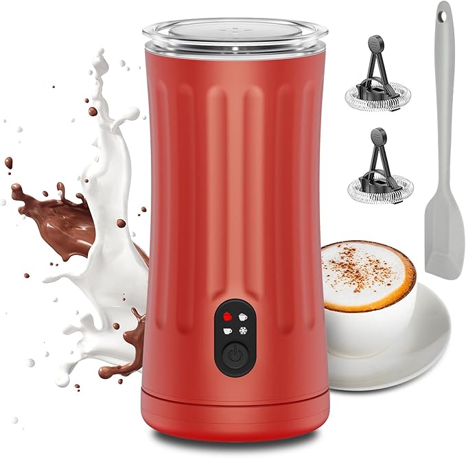 Ovetedot Milk Frother, Upgraded 4-in-1 Milk Frother and Steamer, Hot and Cold Foam Maker and Milk Warmer with Temperature Control & Auto Shut-Off, Frother for Coffee, Latte, Cappuccino, Matcha(Red)
