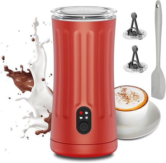 Ovetedot Milk Frother, Upgraded 4-in-1 Milk Frother and Steamer, Hot and Cold Foam Maker and Milk Warmer with Temperature Control & Auto Shut-Off, Frother for Coffee, Latte, Cappuccino, Matcha(Red)