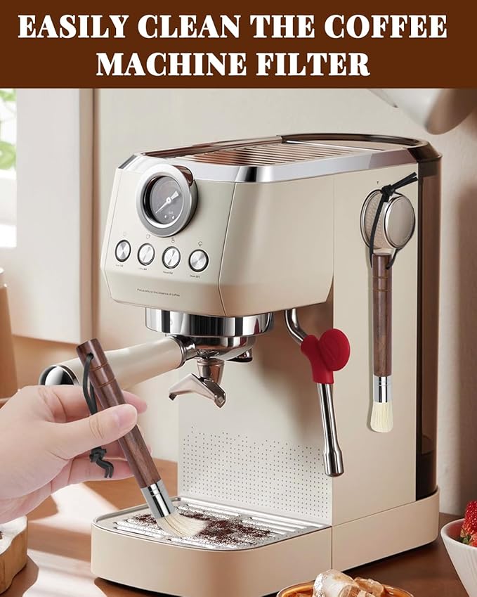 PROKITCHEN 3 Pcs Portafilter Espresso Kit – Ebony Bristle Coffee Brush, Coffee Grinder Brush & Air Blower – Espresso Tool Kit for Machine, Grinder, Countertop