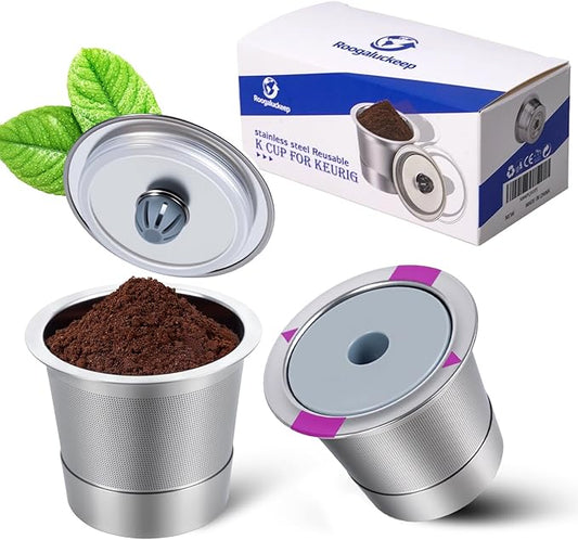 2 Pack Reusable Stainless Steel K Cup for Keurig, Stainless Steel Refilled K -Cups Coffee Filter, Universal Fit Reusable Coffee Pod for Keurig Family