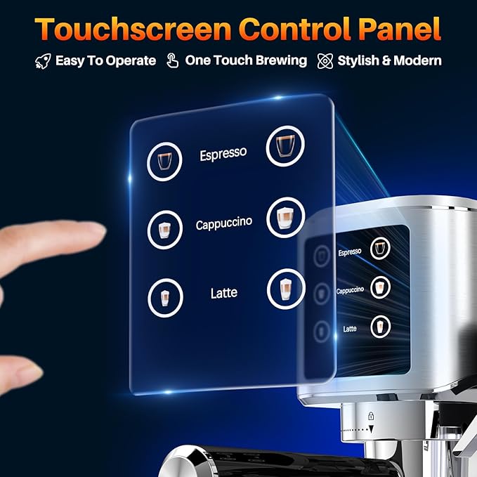 Espresso Machine 20 Bar Touchscreen Espresso Maker with Automatic Milk Frother for Cappuccino Latte,Stainless Steel Coffee Machine with Independent Frothing and Dual Heating System,Easy to Clean