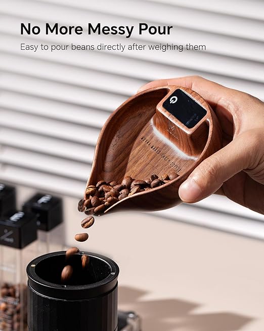 Digital Dosing Cup with LED Display - Mini Rechargeable Wood Coffee Bean Scale Cup and Spray Bottle Kit, Kitchen Measuring Accessory for Espresso, Tea, Coffee Lover Gifts, Walnut