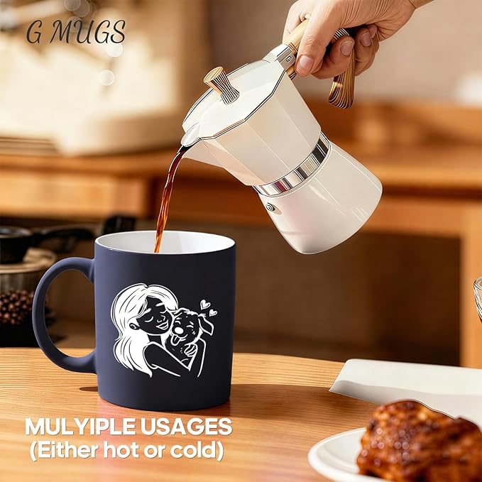 G MUGS Dog Lover Hug Ceramic Coffee Mug - 13oz Tea Mug with Girl & Dog Hug Design, Gift for Dog Owners Women Before Sunset Mug