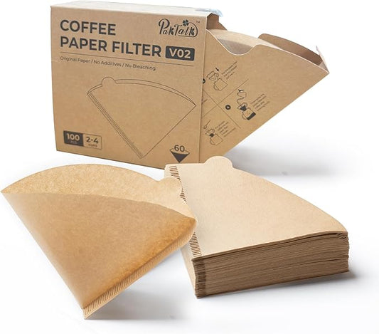 PakTalk Coffee Filters V60 Coffee Filter Size 02 Cone Coffee Filters 2-4 Cups for Pour Over and Drip Coffee Maker(Natural Brown, 100 Count)
