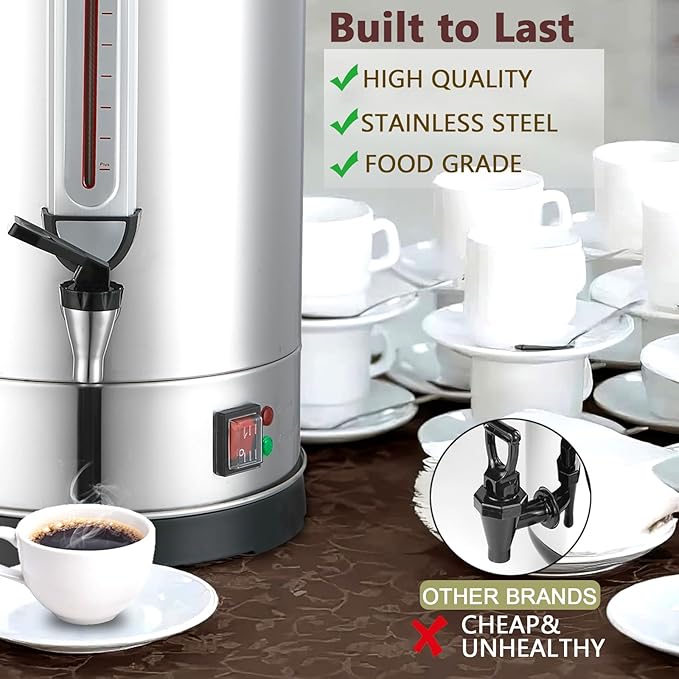 Commercial Coffee Urn 160 Cups Hot Beverage Dispenser 24L Large Coffee Urn Stainless Steel Coffee Maker Dual Layers for Coffee Break Business Catering Church Restaurant