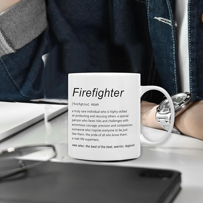 QASHWEY Firefighter Mug, Firefighters Gifts Coffee Mugs, FirefighterAppreciation Gifts, Retirement Thank You Tea Cup Gift for Women Men, Firefighter DefinitionCoffee Cups Ceramic 11oz