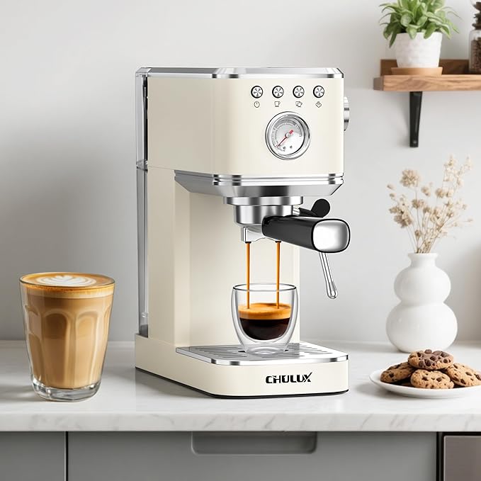CHULUX Slim 2026 Upgrade Espresso Machine with Milk Frother Steam Wand, 20 Bar Professional Italian Pump Espresso Coffee Machine for Home Cappuccino & Latte Maker, Stainless Steel, Creamy