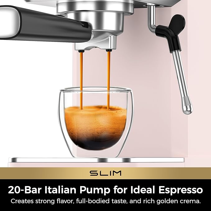 CHULUX Slim 2026 Upgrade Espresso Machine with Milk Frother Steam Wand, 20 Bar Professional Italian Pump Espresso Coffee Machine for Home Cappuccino & Latte Maker, Stainless Steel, Pink
