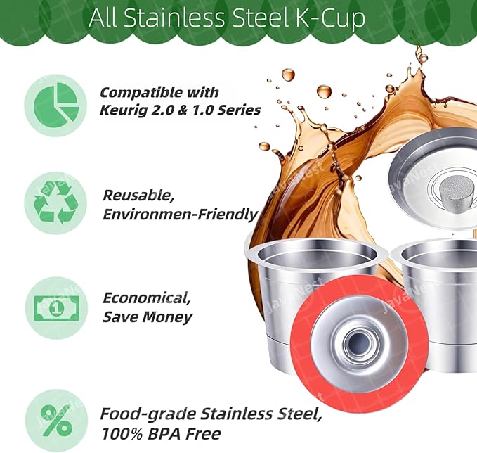 6 Pack Reusable K Cups for Keurig 2.0 & 1.0, Stainless Steel Reusable Coffee Pods for Keurig, Reusable Pods, Refillable Coffee Filter with Scoop & 6 Extra Seals (6 * new for Keurig 2.0 & 1.0)