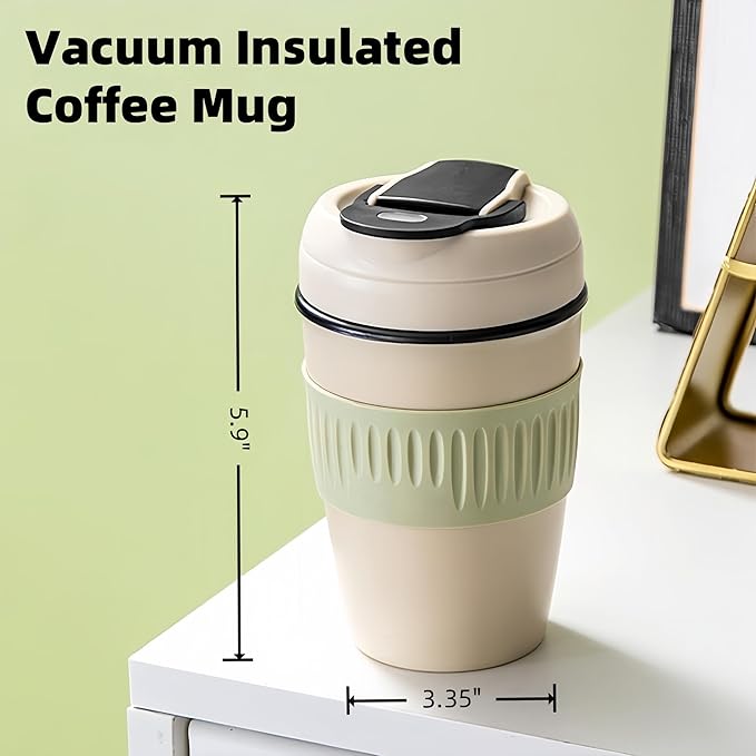 12oz Portable Vacuum Insulated Coffee Mug with Ceramic Inner, for Coffee, Flower Tea, Milk & Juice, Dual - Drinking, Leak - Proof (Pink)