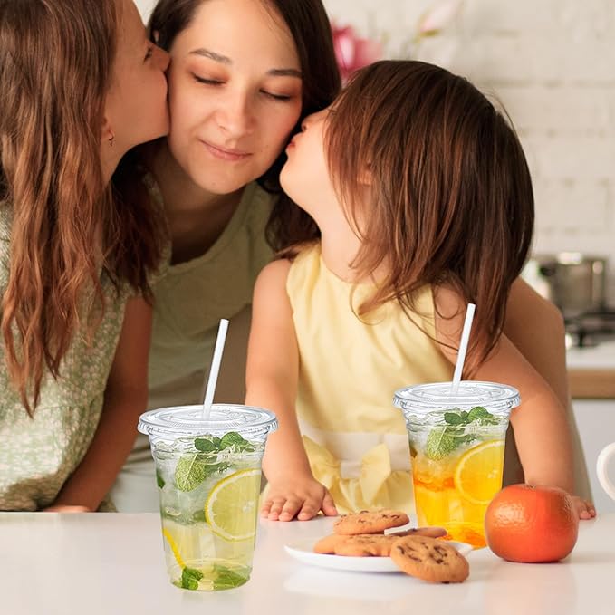 [800 Sets - 16oz] Plastic Cups with Lids and Straws, Disposable Clear Crystal Plastic Coffee Cups with Lids, BPA Free To Go Cold Cup for Cold Drinks Milkshake (Available in Large-volume Packaging)