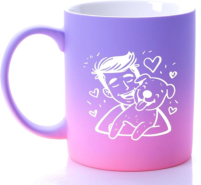 G MUGS Ceramic Coffee Tea Mug, Cute Boy & Dog Hug Design Mug (Solid Purple), Adorable Pet Lover Gift for Men Women,13oz Sunset Glow Mug