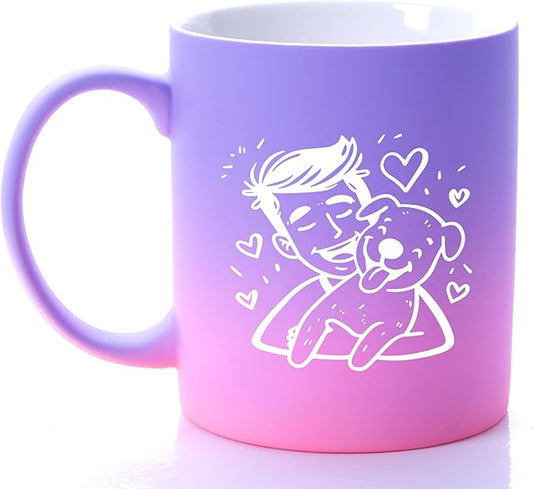 G MUGS Ceramic Coffee Tea Mug, Cute Boy & Dog Hug Design Mug (Solid Purple), Adorable Pet Lover Gift for Men Women,13oz Sunset Glow Mug