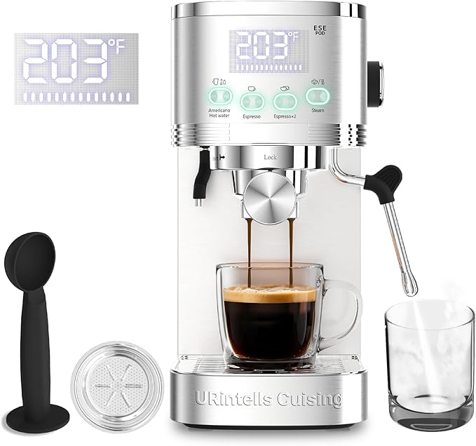 Espresso Machine 20 Bar, Stainless Steel Espresso Maker with Steam Milk Frother,Expresso Machine for Home Temperature Control and LED Display, Coffee Machine for Cappuccino, Latte, Americano