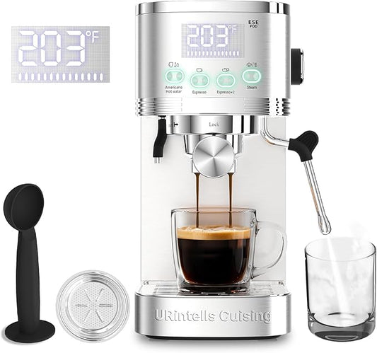 Espresso Machine 20 Bar, Stainless Steel Espresso Maker with Steam Milk Frother,Expresso Machine for Home Temperature Control and LED Display, Coffee Machine for Cappuccino, Latte, Americano