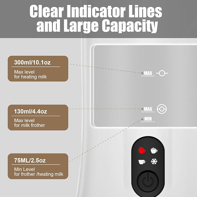 Ovetedot Milk Frother, 4-in-1 Milk Frother and Steamer, 10.1oz/300ml Automatic Hot and Cold Foam Maker and Milk Warmer, Electric Milk Frother for Coffee, Latte, Cappuccino, Matcha(White)