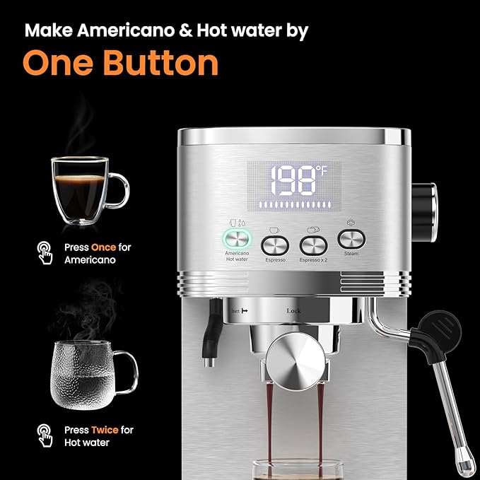 Espresso Machine 20 Bar Espresso Maker with Steam Milk Frother,Compact Stainless Steel Expresso Coffee Machine for Cappuccino Latte Americano, Coffee Maker Gift for Coffee Lovers Home and Kitchen
