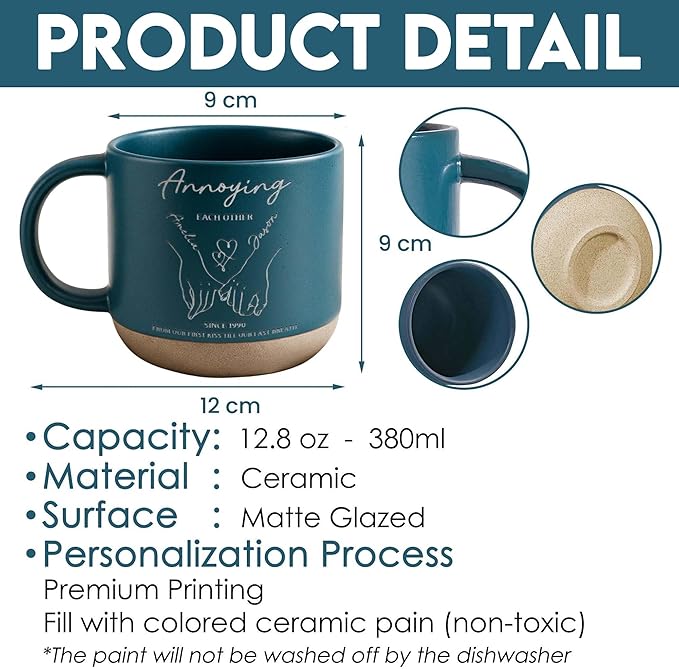 Personalized Annoying Each Other Pottery Mug 12oz, Funny Couple Line Art Coffee Mug, Custom Names Since Year, Wedding & Anniversary for Husband Wife Couple